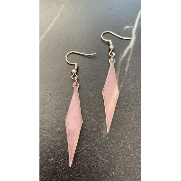 Yanardöner Pembe ve Turuncu Renkli Gümüş Aksesuar Parlak Büyük Karo Şekil Sallantılı Epoksi Küpe - Resim 4