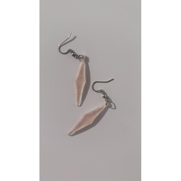 Yanardöner Pembe ve Turuncu Renkli Gümüş Aksesuar Parlak Büyük Karo Şekil Sallantılı Epoksi Küpe - Resim 5