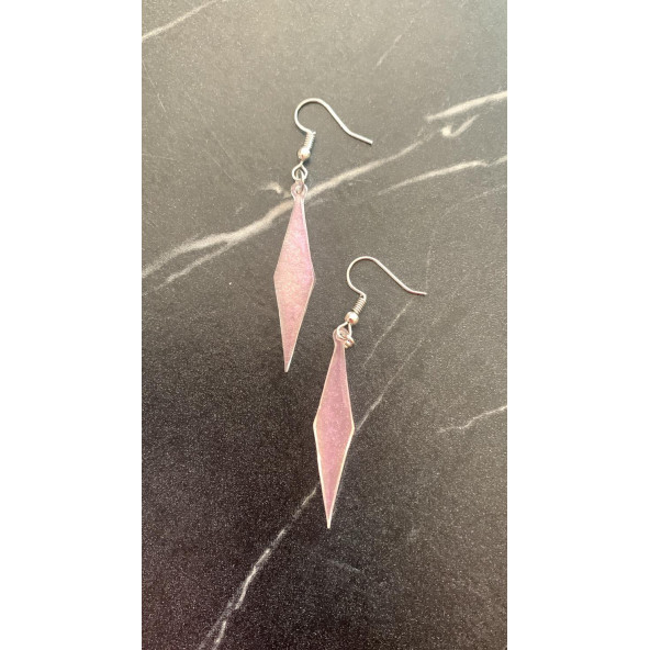 Yanardöner Pembe ve Turuncu Renkli Gümüş Aksesuar Parlak Büyük Karo Şekil Sallantılı Epoksi Küpe - Resim 6