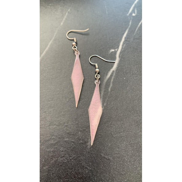 Yanardöner Pembe ve Turuncu Renkli Gümüş Aksesuar Parlak Büyük Karo Şekil Sallantılı Epoksi Küpe - Resim 7