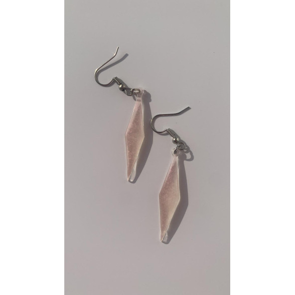 Yanardöner Pembe ve Turuncu Renkli Gümüş Aksesuar Parlak Büyük Karo Şekil Sallantılı Epoksi Küpe - Resim 8