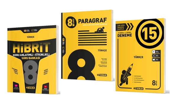 HIZ YAYINLARI 8. Sınıf Türkçe Hibrit Soru Bankası + Paragraf + 15'li Deneme