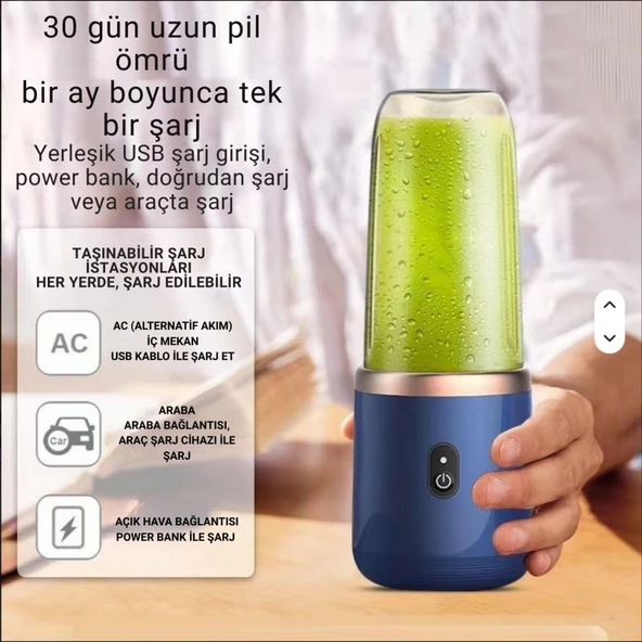 Polham 400ML Smoothie Taşınabilir Şarjlı Çok Fonksiyonlu El Blendere, 2 Bardaklı Kişisel Detoks Hazırlama Mikseri - Resim 2