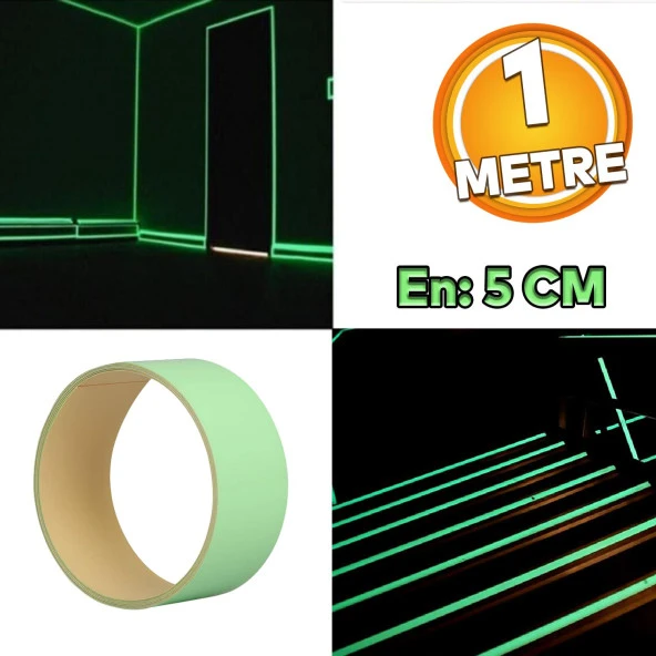 Reflektörlü Oto Dış Aksesuar Parlayan Fosfor Yeşil Reflektif Düz Şerit Bant 5 cm 1 Mt İkaz Bandı