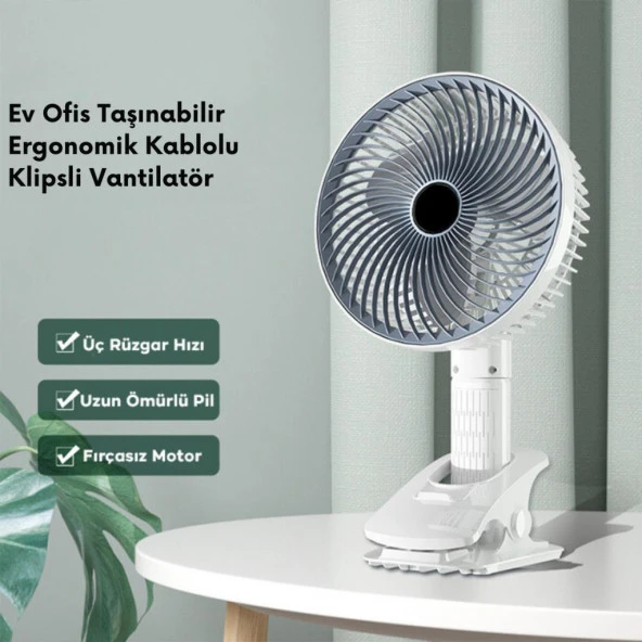 Coofbe 3 Kademe Klipsli Kablolu Ayarlanabilir Açı Masaüstü Vantilatör Fan Kablolu Klipsli Vantilatör - 2