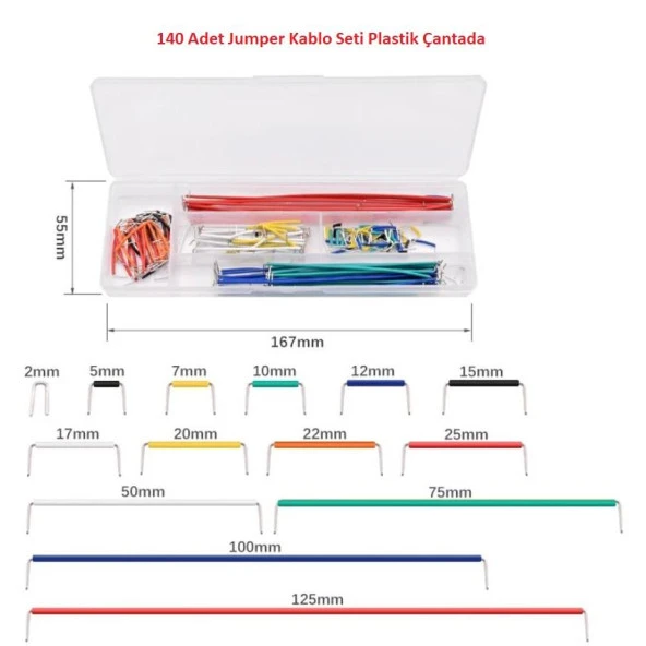 140 Adet Jumper Kablo Seti Plastik Çantada (14 farklı Boy 10 ar adet)