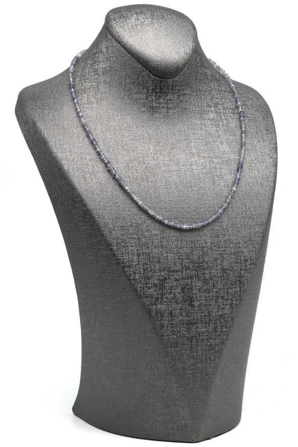 İyolit Doğal Taş 925 Ayar Gümüş Rondel Kesim Kolye - 2