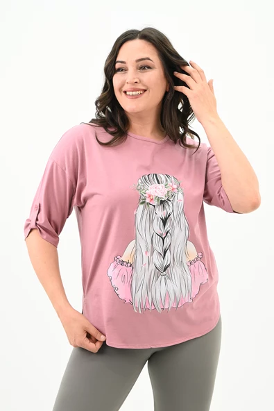 Kadın Büyük Beden Düşük Omuz Oversize T-shirt 1773-1-24 - 9