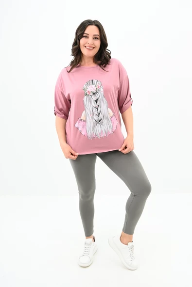 Kadın Büyük Beden Düşük Omuz Oversize T-shirt 1773-1-24 - 10