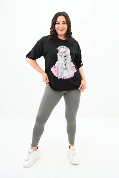 Kadın Büyük Beden Düşük Omuz Oversize T-shirt 1773-1-24 - 12