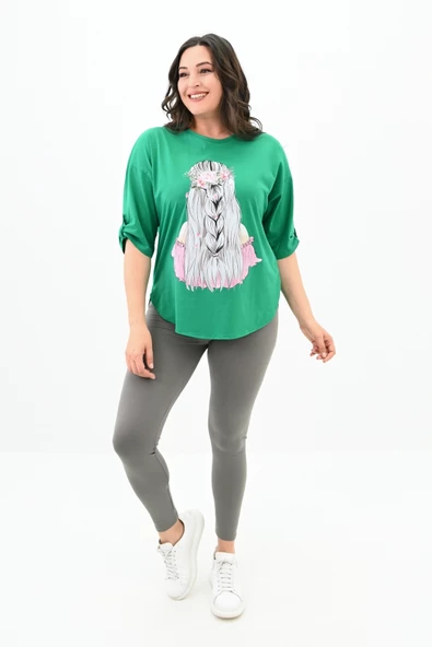 Kadın Büyük Beden Düşük Omuz Oversize T-shirt 1773-1-24 - 7