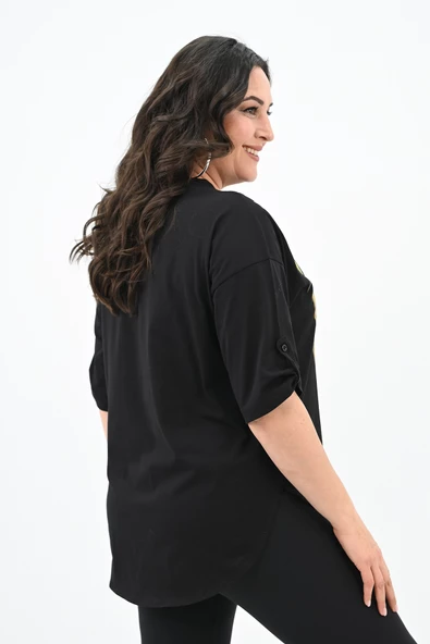 Kadın Büyük Beden Baskı Detaylı T-shirt 1773-2-24 - 5