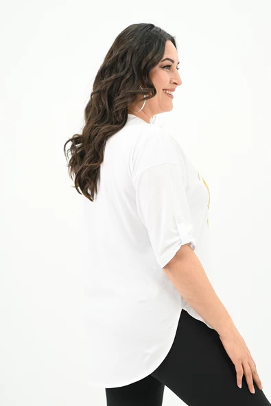 Kadın Büyük Beden Baskı Detaylı T-shirt 1773-2-24 - 9