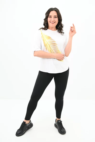 Kadın Büyük Beden Baskı Detaylı T-shirt 1773-2-24 - 7