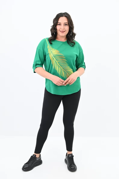 Kadın Büyük Beden Baskı Detaylı T-shirt 1773-2-24 - 11