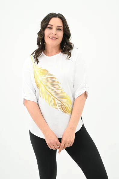 Kadın Büyük Beden Baskı Detaylı T-shirt 1773-2-24 - 8
