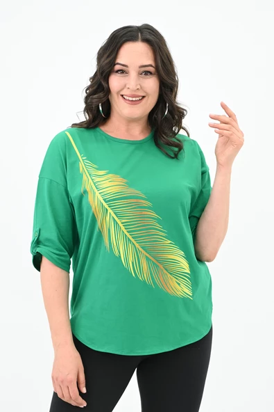 Kadın Büyük Beden Baskı Detaylı T-shirt 1773-2-24 - 10