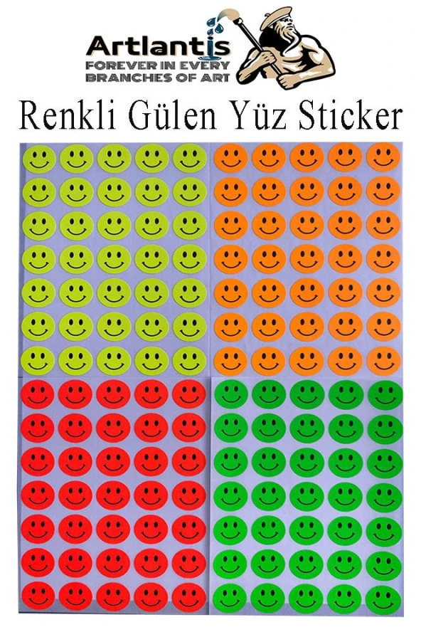 Gülen Yüz Sticker 140 lı 1 Paket 19 mm Fosforlu Turuncu Sarı Pembe Yeşil Gülen Yüz Etiket Çıkartma Okul Etkinlik