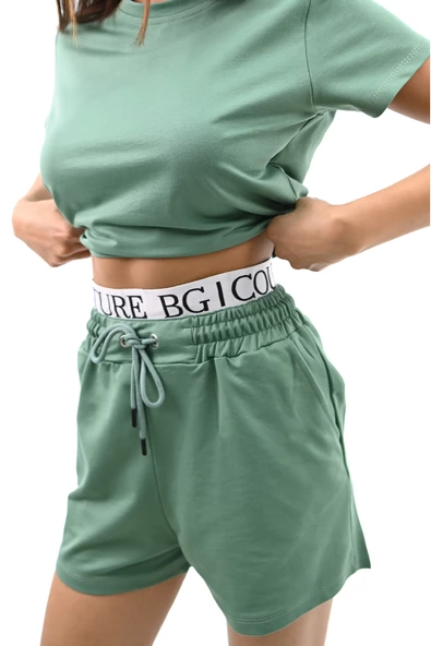 Kadın Kısa Kollu Lastik Baskı Detaylı Şort Takım 4093-25 - 11