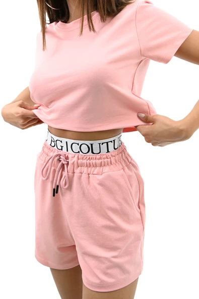 Kadın Kısa Kollu Lastik Baskı Detaylı Şort Takım 4093-25 - 6