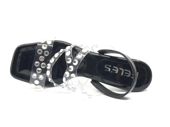 Feles Çapraz Şeffaf Taş Detaylı Topuklu Kadın Abiye Ayakkabı - Resim 12