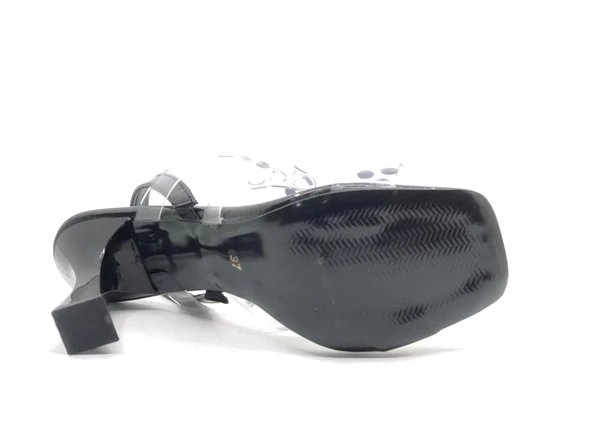 Feles Çapraz Şeffaf Taş Detaylı Topuklu Kadın Abiye Ayakkabı - Resim 13