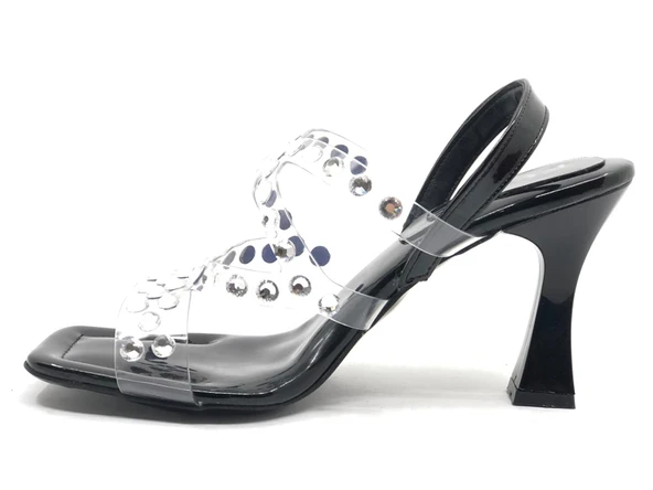 Feles Çapraz Şeffaf Taş Detaylı Topuklu Kadın Abiye Ayakkabı - Resim 9