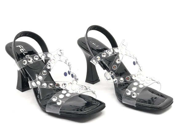 Feles Çapraz Şeffaf Taş Detaylı Topuklu Kadın Abiye Ayakkabı - Resim 6