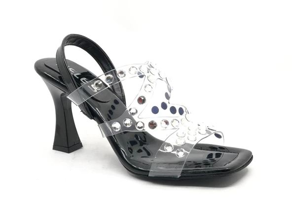 Feles Çapraz Şeffaf Taş Detaylı Topuklu Kadın Abiye Ayakkabı - Resim 8