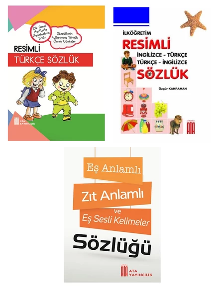 Resimli Türkçe Sözlük-Resimli İngilizce Sözlük-Eş Anlamlı,Zıt Anlamlı Kelimeler Sözlüğü (Ciltli)