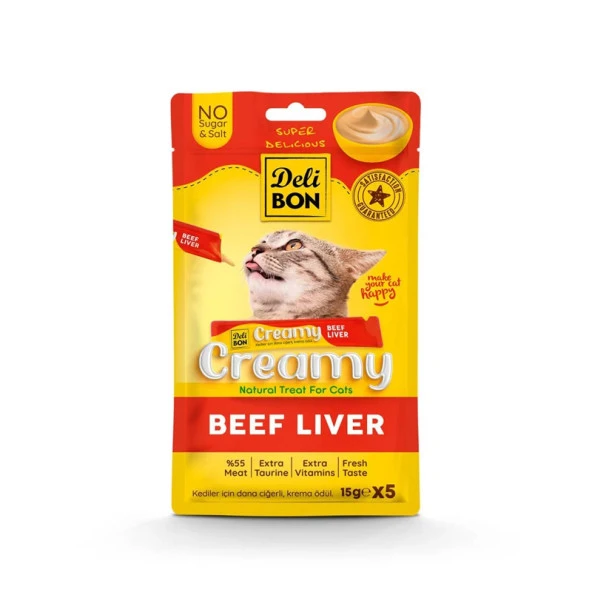 Delibon Creamy Dana Ciğerli Kedi Ödül Kreması 5x15 Gr