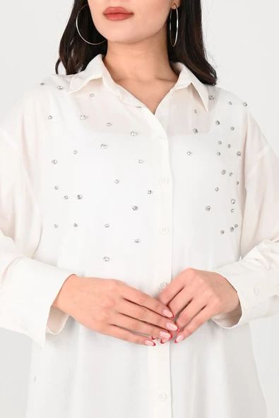 Kadın Taş Aksesuar Detaylı Gömlek 1676-24 - 3