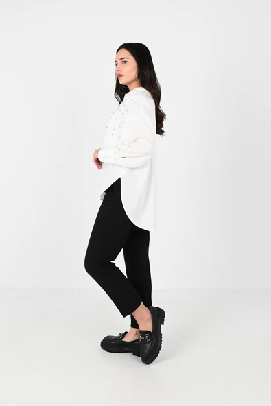 Kadın Taş Aksesuar Detaylı Gömlek 1676-24 - 2