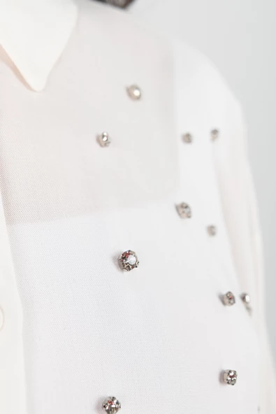 Kadın Taş Aksesuar Detaylı Gömlek 1676-24 - 6