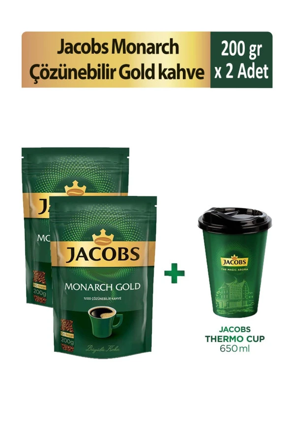 Jacobs Monarch Gold Çözünebilir Kahve 200 gr x 2 Adet + Thermo Cup 650 ml