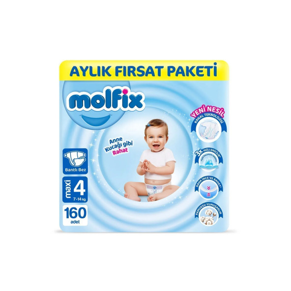 Molfix Bebek Bezi 4 Beden Maxi Aylık Fırsat Paketi 160 Adet