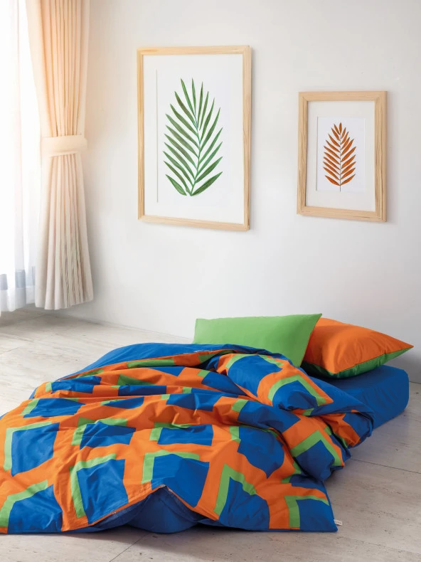 Cozy Home Popping Colors Tek Kişilik Lastikli Çarşaflı Nevresim Takımı Venus Mavi