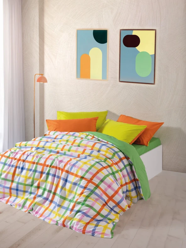 Cozy Home Popping Colors Çift Kişilik Lastikli Çarşaflı Nevresim Takımı Hype Yeşil