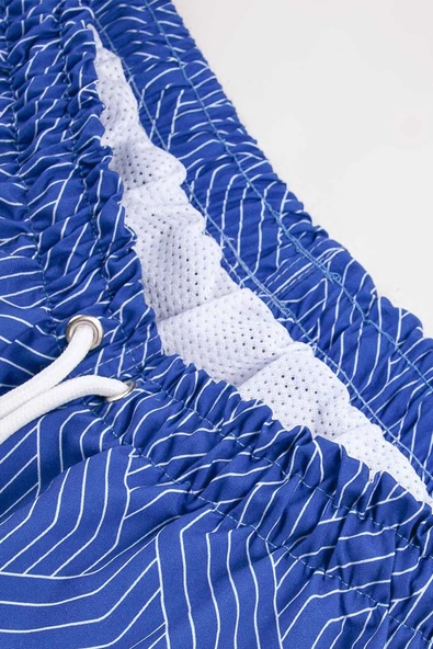 Çizgili Kordonlu Su İtici Mavi Erkek Deniz Şortu - 4