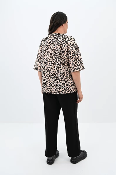 Kadın Büyük Beden Leopar Desenli T-shirt Takım 8113-24 - 10