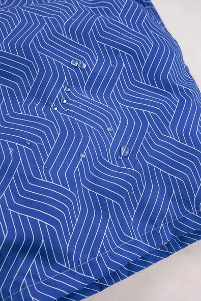 Çizgili Kordonlu Su İtici Mavi Erkek Deniz Şortu - 5