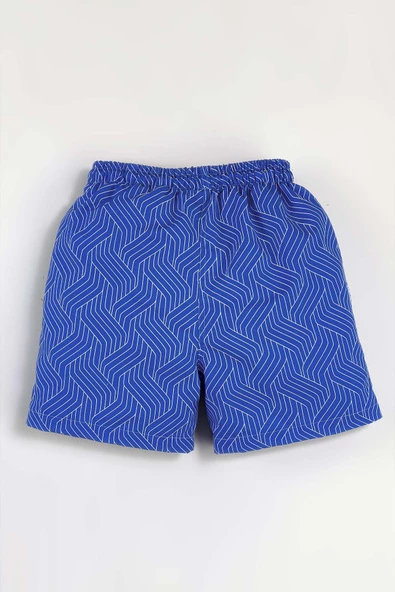 Çizgili Kordonlu Su İtici Mavi Erkek Deniz Şortu - 2