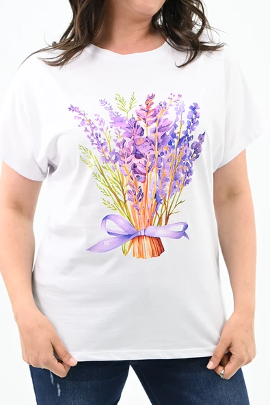 Kadın Büyük Beden Lavanta Baskı Detaylı T-shirt 1781-25 - 11