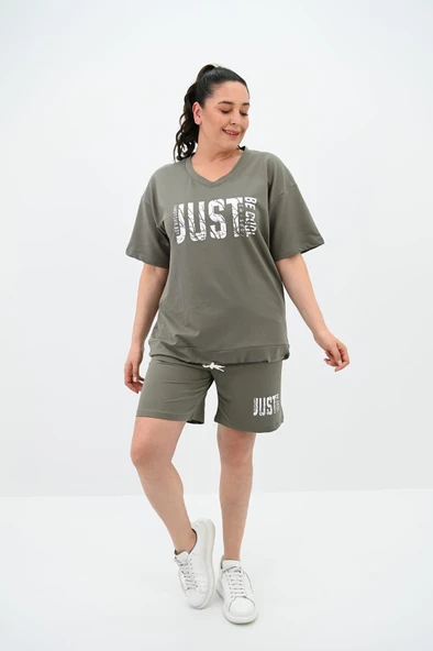 Kadın Büyük Beden Baskılı Şort Takım 8087-24 - 9