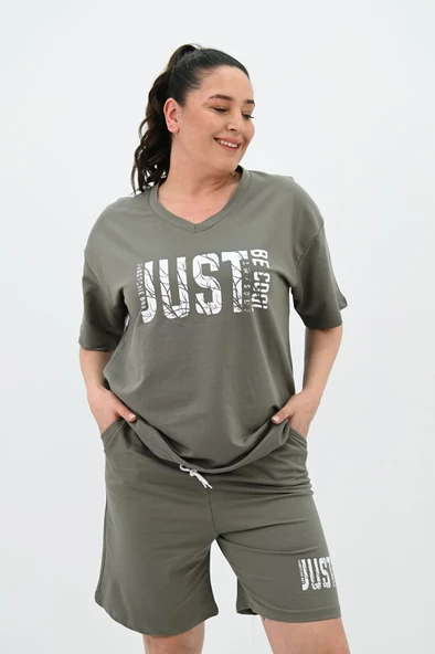 Kadın Büyük Beden Baskılı Şort Takım 8087-24 - 8