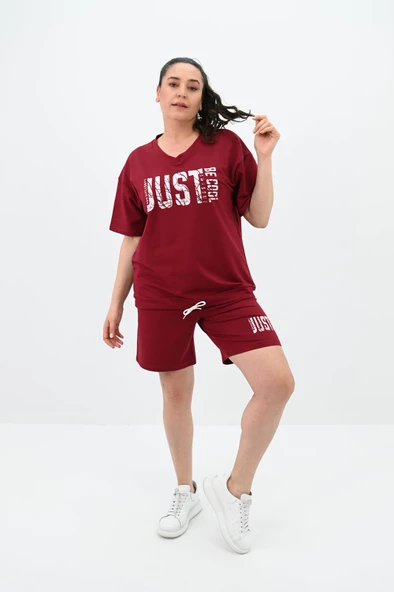 Kadın Büyük Beden Baskılı Şort Takım 8087-24 - 5