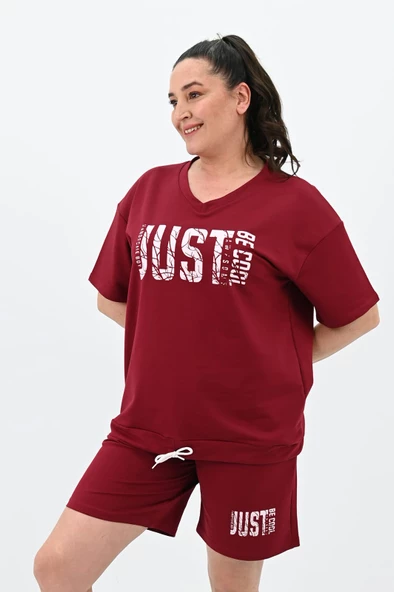 Kadın Büyük Beden Baskılı Şort Takım 8087-24 - 6