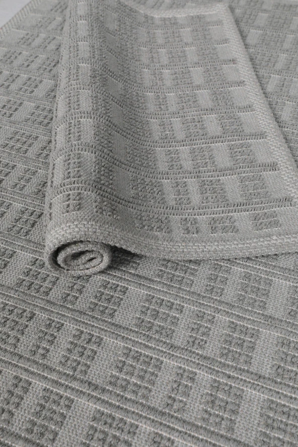 Naturel Pamuklu Kilim Yıkanabilir Banyo Paspası Halısı 2'li Klozet Takımı 60x100-50x60cm Gri - 5