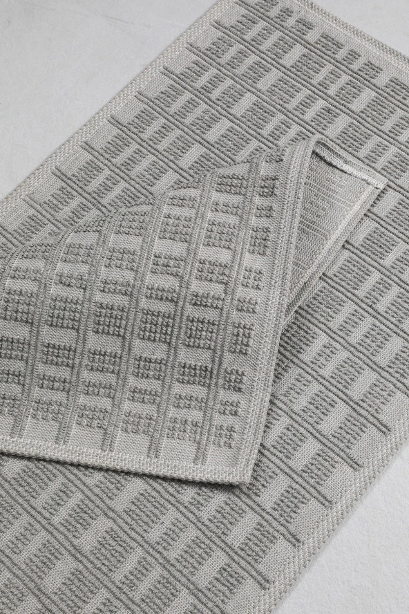 Naturel Pamuklu Kilim Yıkanabilir Banyo Paspası Halısı 2'li Klozet Takımı 60x100-50x60cm Gri - 7