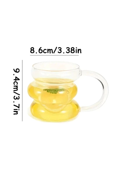 2li Üç Büklüm Dev Şeritli Kulplu Cam Bardak Pipetli Meşrubat Kahve Sunum Kokteyl Bardağı 400ml Seti - 4